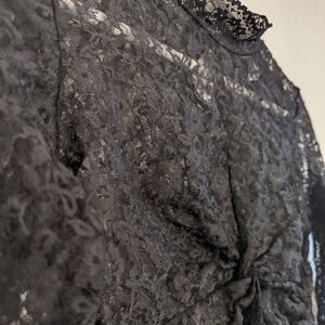 Black Lace Trumpet Long Sleeve Crop Top